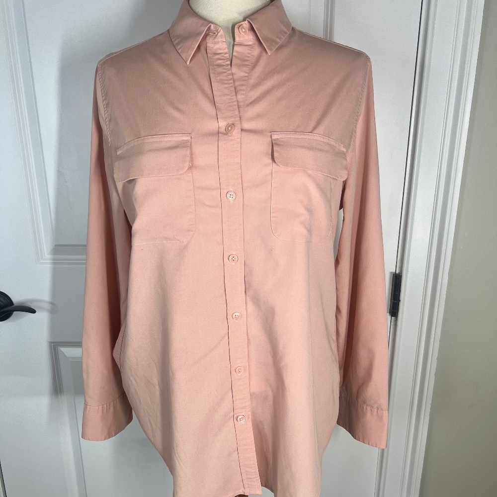 Chico's, Sz.1, Peach Button Down Pockets on Front, Long Sleeve Top